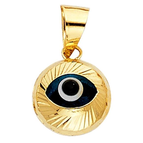 14k Real Yellow Gold Evil Eye Fluted Charm Pendant | evil eye charm | birthday | - Picture 3 of 5